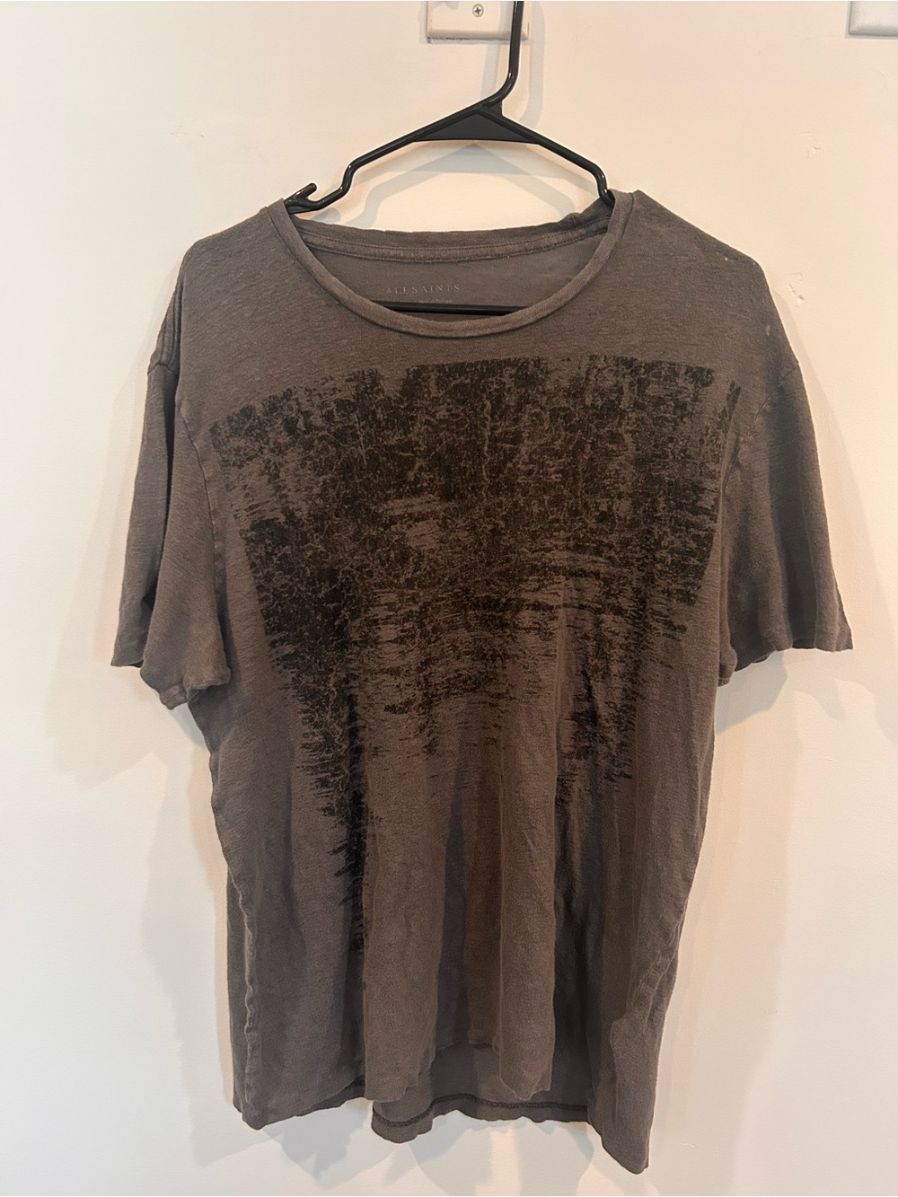Allsaints Men's Washed Charcoal Graphic Tee - Casual Crew Neck